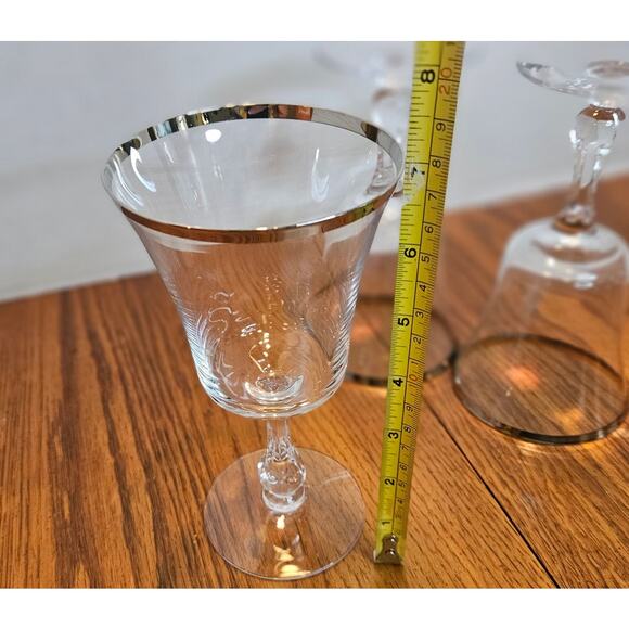 VTG Fostoria Crystal Sheffield 8oz Goblets (4) Clear Platinum Rim 6.75" 1961-82 - Picture 8 of 8